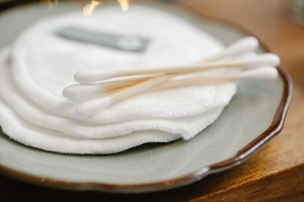 cotton swab and cotton pads