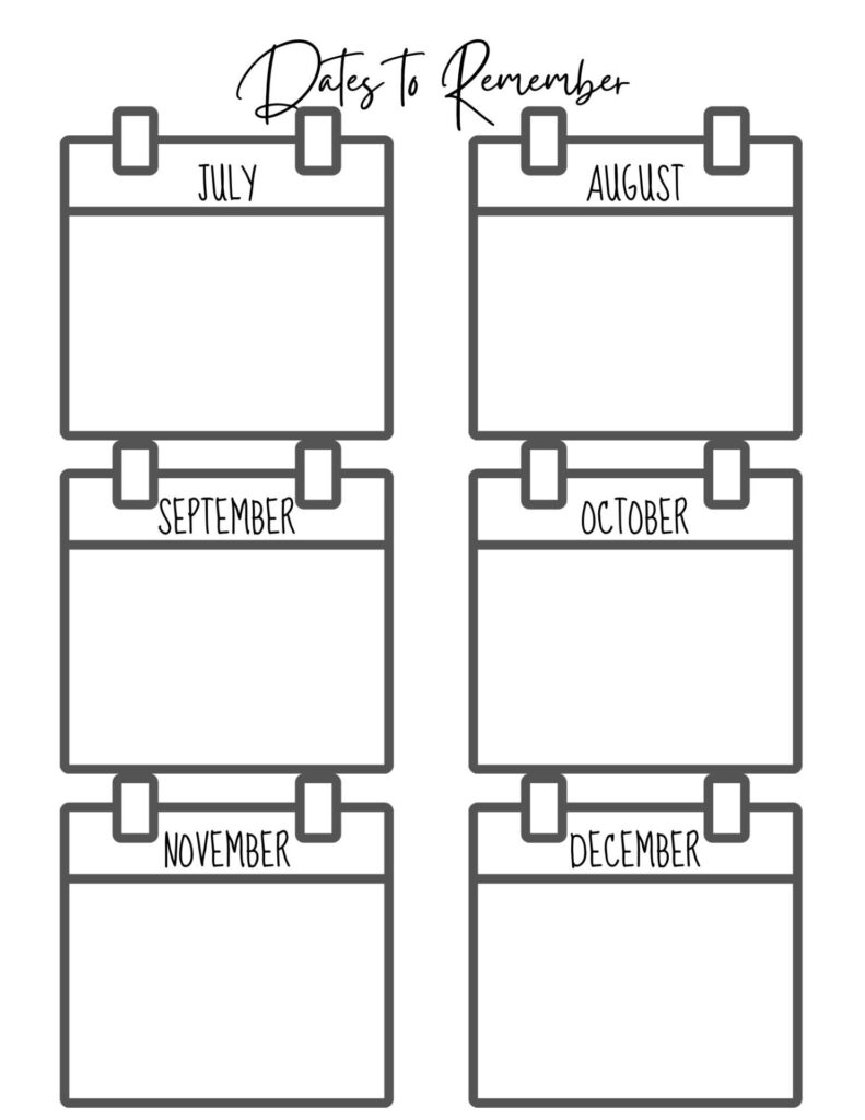 Dates to remember bullet journal idea
