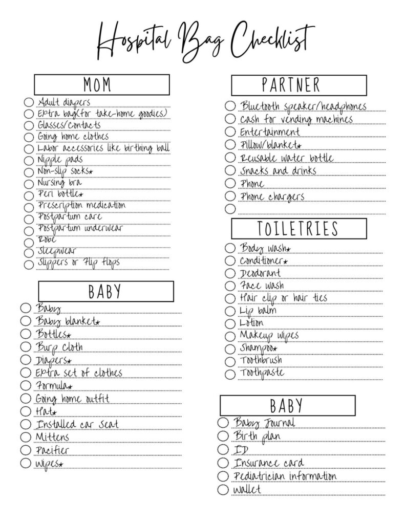 hospital bag checklist