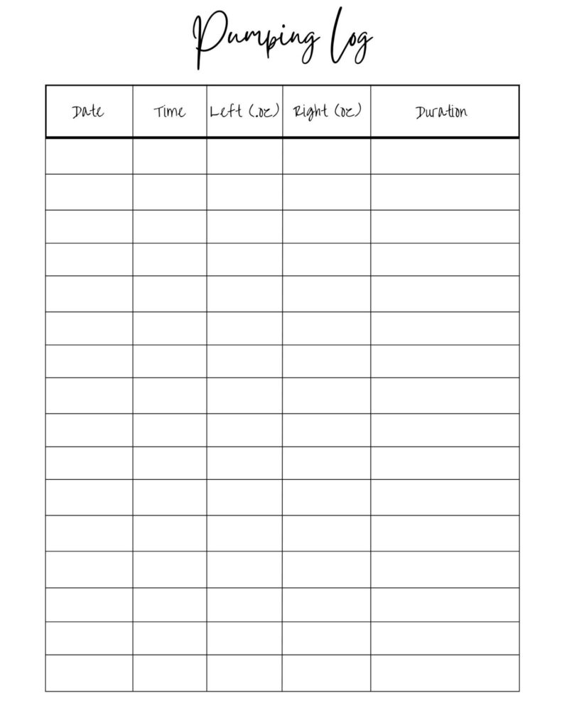 pumping log for journal