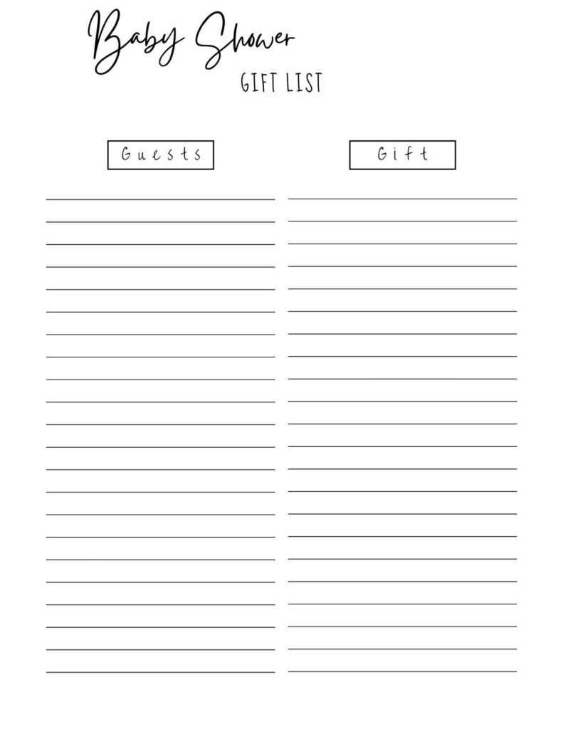 baby shower list for journal